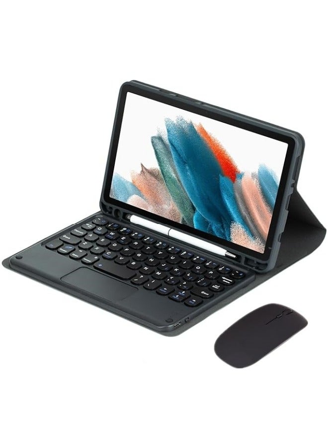 Arabic and English Touched Keyboard Case Compatible with Samsung Galaxy Tab A9 8.7 inch (SM-X110/X115)With Mouse Detachable Wireless Bluetooth Keyboard Pencil Holder Cover - Image 1