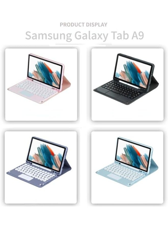 Arabic and English Touched Keyboard Case Compatible with Samsung Galaxy Tab A9 8.7 inch (SM-X110/X115)With Mouse Detachable Wireless Bluetooth Keyboard Pencil Holder Cover - Image 2