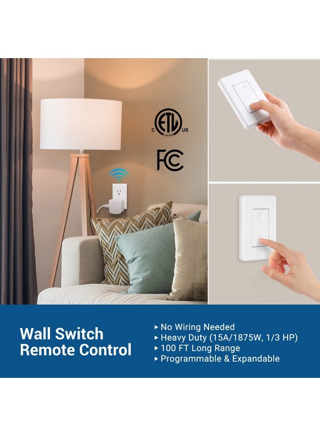 ديوينويلز مفتاح إضاءة لاسلكي من DEWENWILS، مزود بجهاز تحكم عن بُعد، يعمل عن بُعد، يعمل على الحائط، لا يحتاج إلى أسلاك، قوة 15 أمبير، عالي التحمل، مدى 100 قدم - Image 2