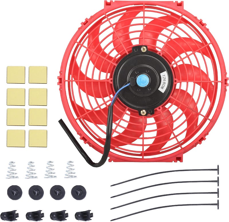 GESEXI 12 Inch Slim Fan Push Pull Electric Radiator Cooling Fan Universal High Performance 12V 80W Motor with Fan Mounting Kit (Red) - Image 1