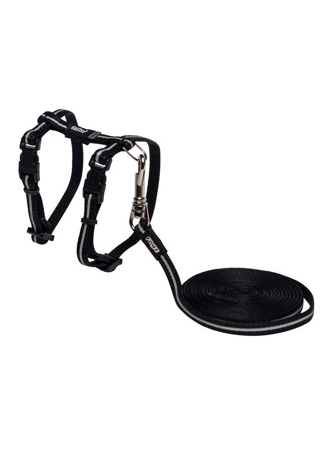 Rogz Catz AlleyCat Extra Small 5/16" Reflective Adjustable Kitten H-Harness and Lead Combination, Black Reflective