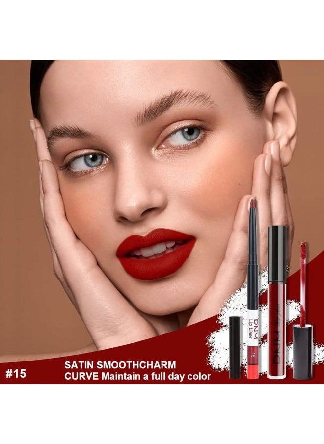 AMY'S DIARY 2pcs Matte Dark Red Lip Liner and Lipstick Makeup Set, Liquid Lipstick 24H and Lip Liner Set Matt Liquid Lips Make Up Waterproof Long Lasting Lipstick Matte Kit with Lip liner kit (02)  - Image 2