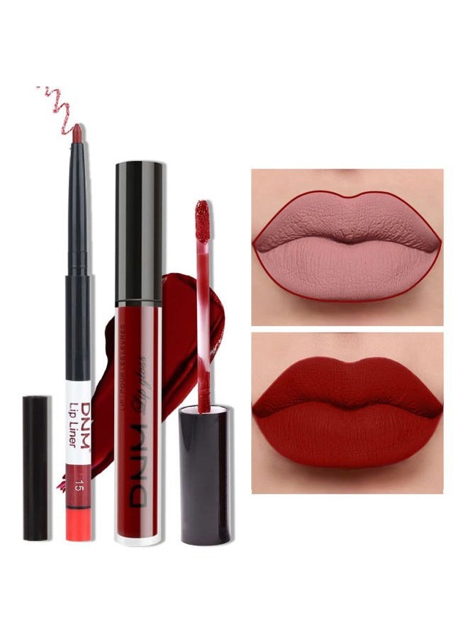 AMY'S DIARY 2pcs Matte Dark Red Lip Liner and Lipstick Makeup Set, Liquid Lipstick 24H and Lip Liner Set Matt Liquid Lips Make Up Waterproof Long Lasting Lipstick Matte Kit with Lip liner kit (02)  - Image 1