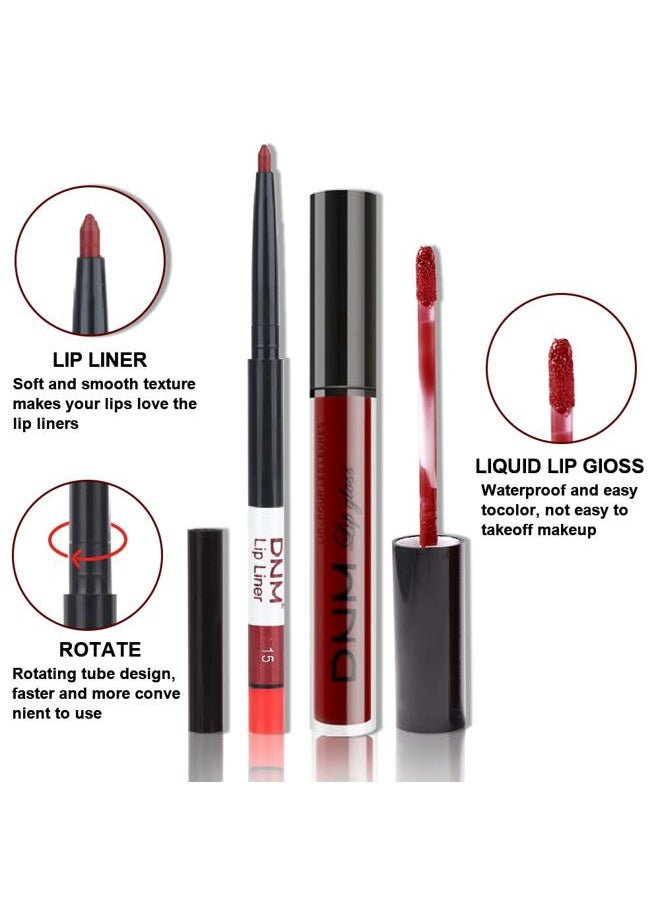 AMY'S DIARY 2pcs Matte Dark Red Lip Liner and Lipstick Makeup Set, Liquid Lipstick 24H and Lip Liner Set Matt Liquid Lips Make Up Waterproof Long Lasting Lipstick Matte Kit with Lip liner kit (02)  - Image 3