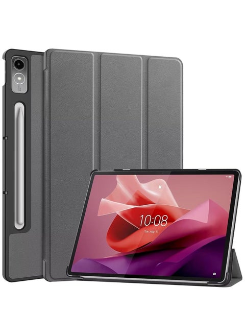 غطاء فوليو جلدي ذكي رفيع للغاية وخفيف الوزن، متوافق مع جهاز Lenovo Tab P12 مقاس 12.7 (2023) بوصة، مصمم لحماية الحامل ومقاومة السقوط لجهاز Tab P12 (رمادي)