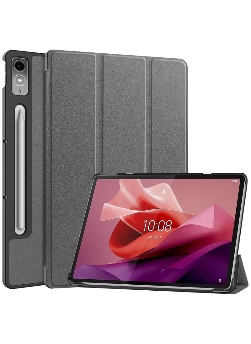 VKL - غطاء فوليو جلدي ذكي رفيع للغاية وخفيف الوزن، متوافق مع جهاز Lenovo Tab P12 مقاس 12.7 (2023) بوصة، مصمم لحماية الحامل ومقاومة السقوط لجهاز Tab P12 (رمادي) - Image 1