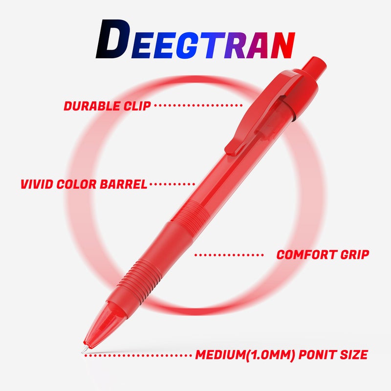 deegtran Pens Bulk, 30 Pack No Bleed Red Ink Click Pens with Soft Grip, Wholesale Retractable Ballpoint Pens for Office School, Medium Point Smooth 1.0MM - Image 2
