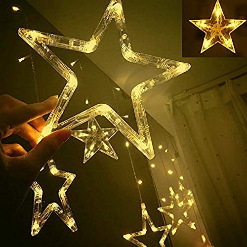 URM Enterprises 10 Stars 138 LED Curtain String Lights Window Lights with 8 Flashing Modes Decor for Christmas Wedding Party Home Patio Lawn Warm White 138 Star WR15 - Image 3