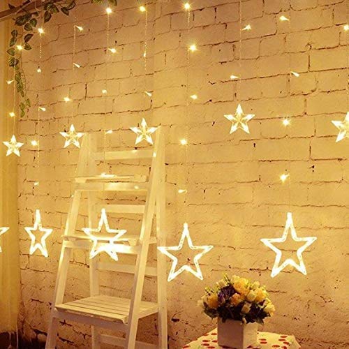 URM Enterprises 10 Stars 138 LED Curtain String Lights Window Lights with 8 Flashing Modes Decor for Christmas Wedding Party Home Patio Lawn Warm White 138 Star WR15 - Image 1