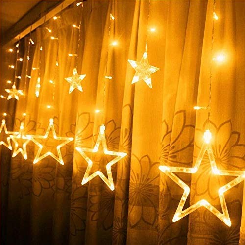 URM Enterprises 10 Stars 138 LED Curtain String Lights Window Lights with 8 Flashing Modes Decor for Christmas Wedding Party Home Patio Lawn Warm White 138 Star WR15 - Image 4