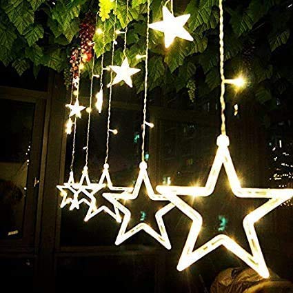 URM Enterprises 10 Stars 138 LED Curtain String Lights Window Lights with 8 Flashing Modes Decor for Christmas Wedding Party Home Patio Lawn Warm White 138 Star WR15 - Image 2