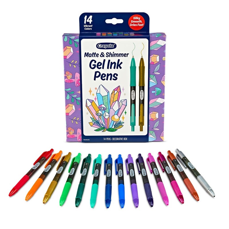 Crayola Gel Ink Pen Marker Set, 14 Matte & Glitter Pens, Gel Pens for Coloring, Fine Point, Gift for Kids & Teens, Ages 4+ - Image 1