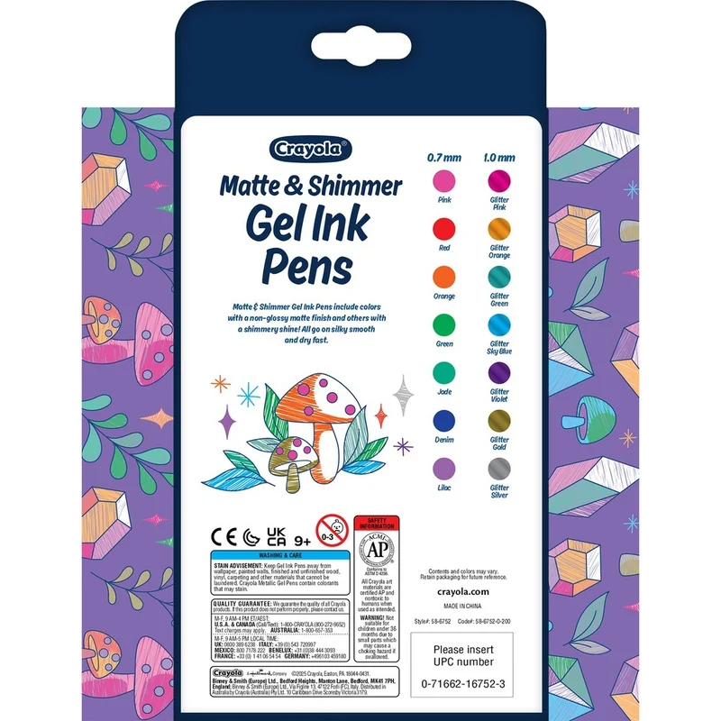 Crayola Crayola Gel Ink Pen Marker Set, 14 Matte & Glitter Pens, Gel Pens for Coloring, Fine Point, Gift for Kids & Teens, Ages 4+
