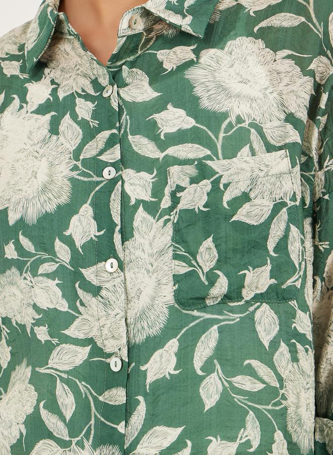 Styli Floral Print Spread Collar Oversized Shirt  - Image 5