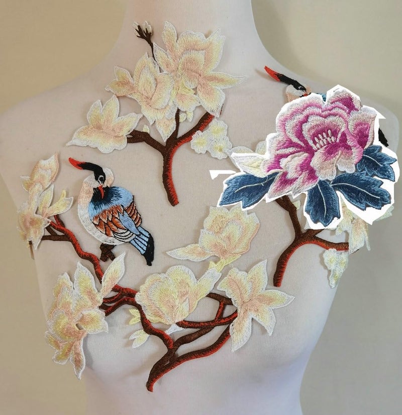 2pcs Flowers Embroidered Patch Sticker for Clothing Jacket Jeans Lace Applique DIY Clothes Decorations Fabric Patches Color A Yellow