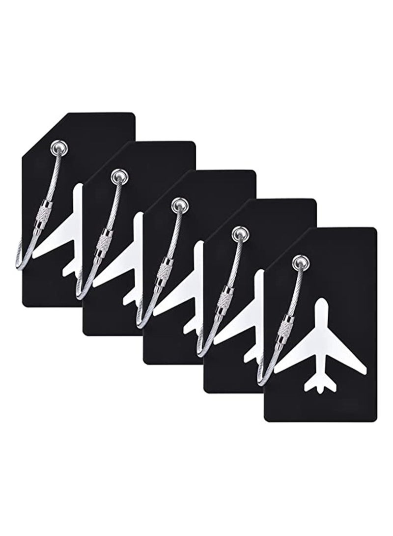 5 Pack Silicone Luggage Tags with Name ID Card - Quick Spot Anti-Lost Tags for Suitcases, Personalized Travel Accessories with Stainless Steel Loop (Black) - Image 1