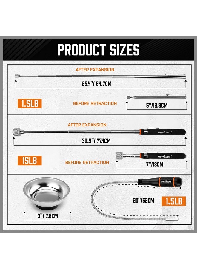 HORUSDY 4 Pack Telescoping Magnetic Pickup Tool - Extendable Magnetic Pick Up Tools，Flexible Bendable Spring Magnet Stick - Image 3