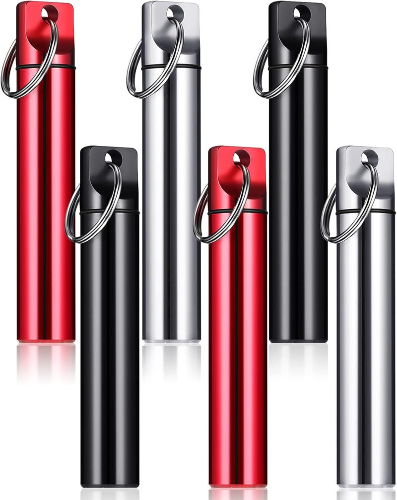 Pelopy 6 Pcs Metal Portable Toothpick Holder Dispenser Aluminum Alloy Pocket Toothpick Holder Box Small Toothpick Case Toothpicks Container with Keychain for Camping Travel Picnic Purse, 3 Colors - Image 1