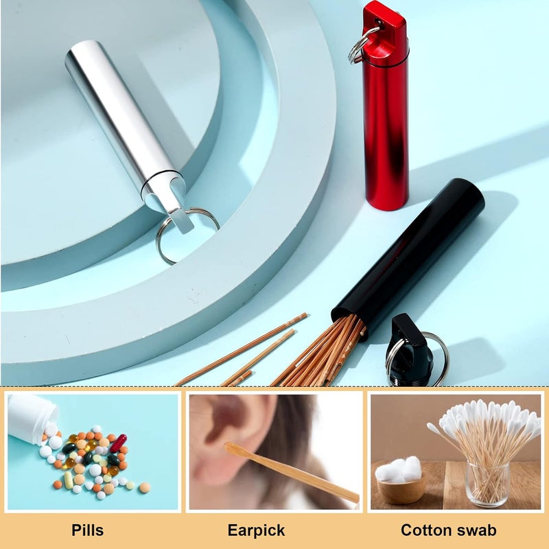 Pelopy 6 Pcs Metal Portable Toothpick Holder Dispenser Aluminum Alloy Pocket Toothpick Holder Box Small Toothpick Case Toothpicks Container with Keychain for Camping Travel Picnic Purse, 3 Colors - Image 4