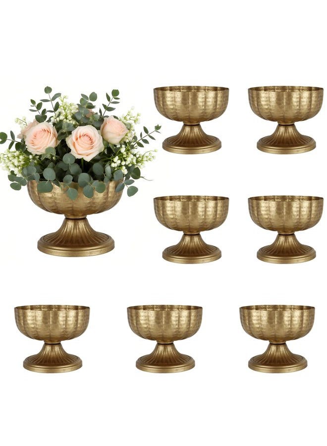 ASHELYULLA Retro Gold Vases for Centerpieces Set of 8 Brass Metal Vases for Flowers Decorative Pedestal Bowl for Table Centerpieces Floral Arrangments on Housewarming Wedding Party - Image 1