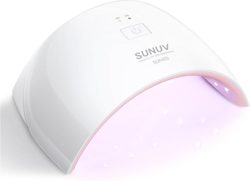 مصباح أظافر SUNUV UV LED، مجفف أظافر لطلاء الجل مع ضوء UV للأظافر مع مستشعر و 2 مؤقتات SUN9C وردي هدية للنساء والفتيات