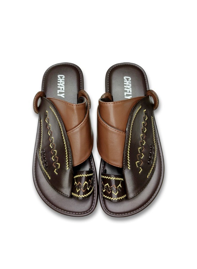 Men Fashion Slip On Slippers Embroidery Splicing Footwear - Image 2