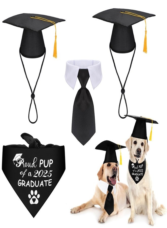 Saintrygo 4 Pcs Pet Graduation Caps with Bow Tie and Bandana Yellow Tassel and Class of 2025 Dog Graduation Hats Photography Props Dogs Cats Grade Outfits for Pets Graduation Party Dress Costume - Image 1