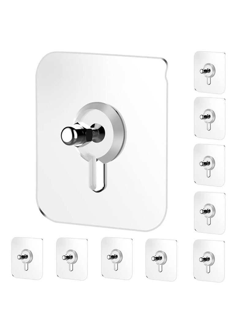 Zureni Zureni Self Adhesive Nails Wall Hooks Strong NonTrace No Drilling Installation Sticky Hook for Hanging Photo Frame Kitchen Bathroom Office Pack of 10 Transparent  - Image 1