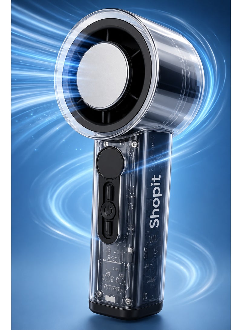 Shopit Portable Handheld Cooling Fan with Ice Cooling Plate, 3000mAh Rechargeable Battery, High Speed Turbo Fan, Digital Display (Black) - Image 1