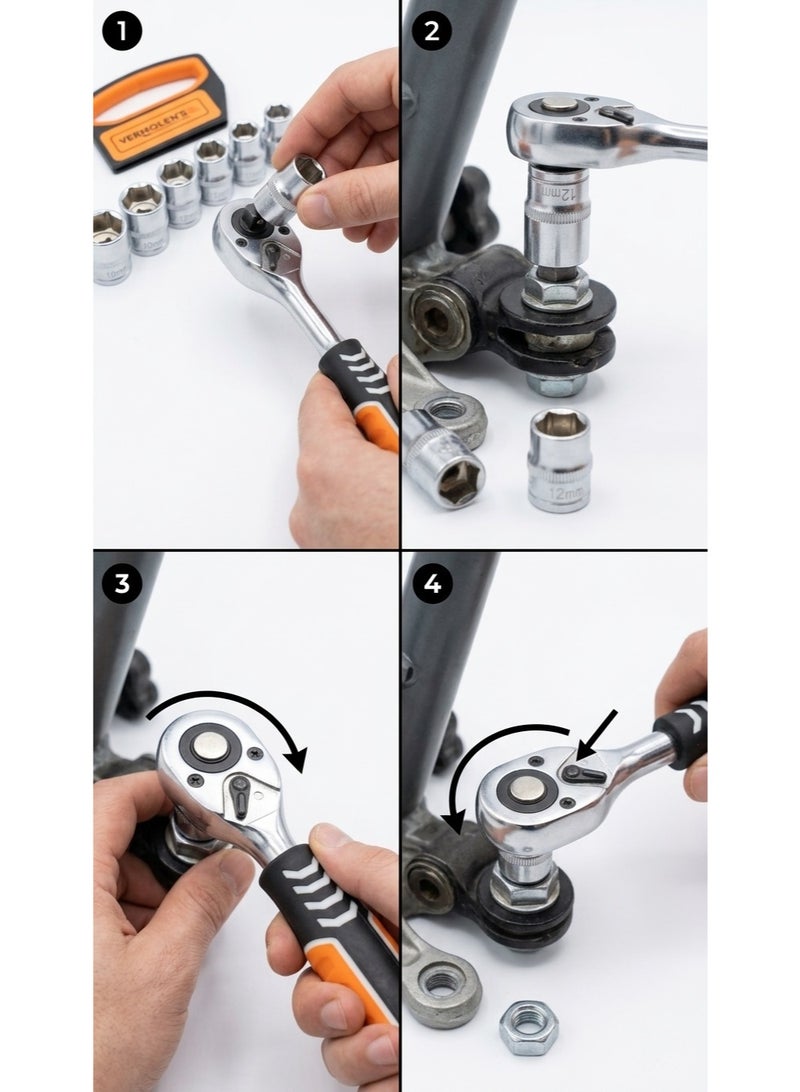 12-Piece Professional Ratchet & Socket Set | 1/2-Inch Drive Metric Kit with Heavy-Duty Organizer Clip - Image 2