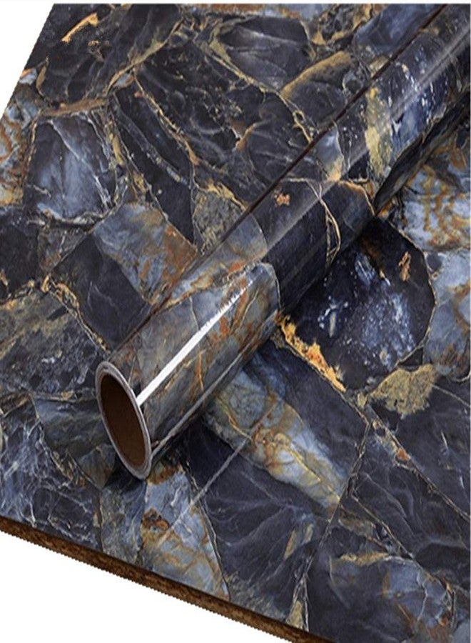Teemall Self Adhesive Sapphire Look Marble Gloss Film Contact Paper Shelf Liner Drawer Cabinet Sticker 15.6inch by 78inch Blue - Image 1