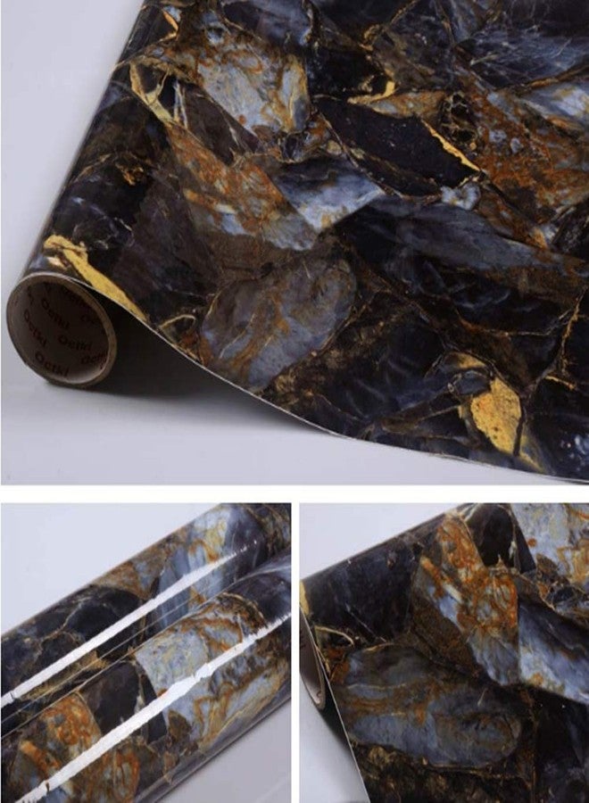 Teemall Self Adhesive Sapphire Look Marble Gloss Film Contact Paper Shelf Liner Drawer Cabinet Sticker 15.6inch by 78inch Blue - Image 2