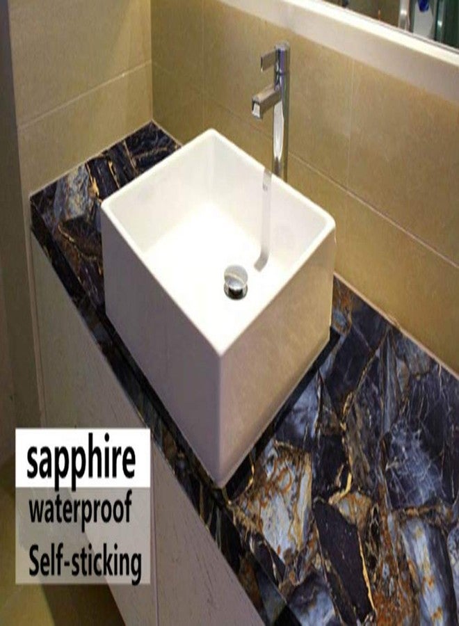 Teemall Self Adhesive Sapphire Look Marble Gloss Film Contact Paper Shelf Liner Drawer Cabinet Sticker 15.6inch by 78inch Blue - Image 3