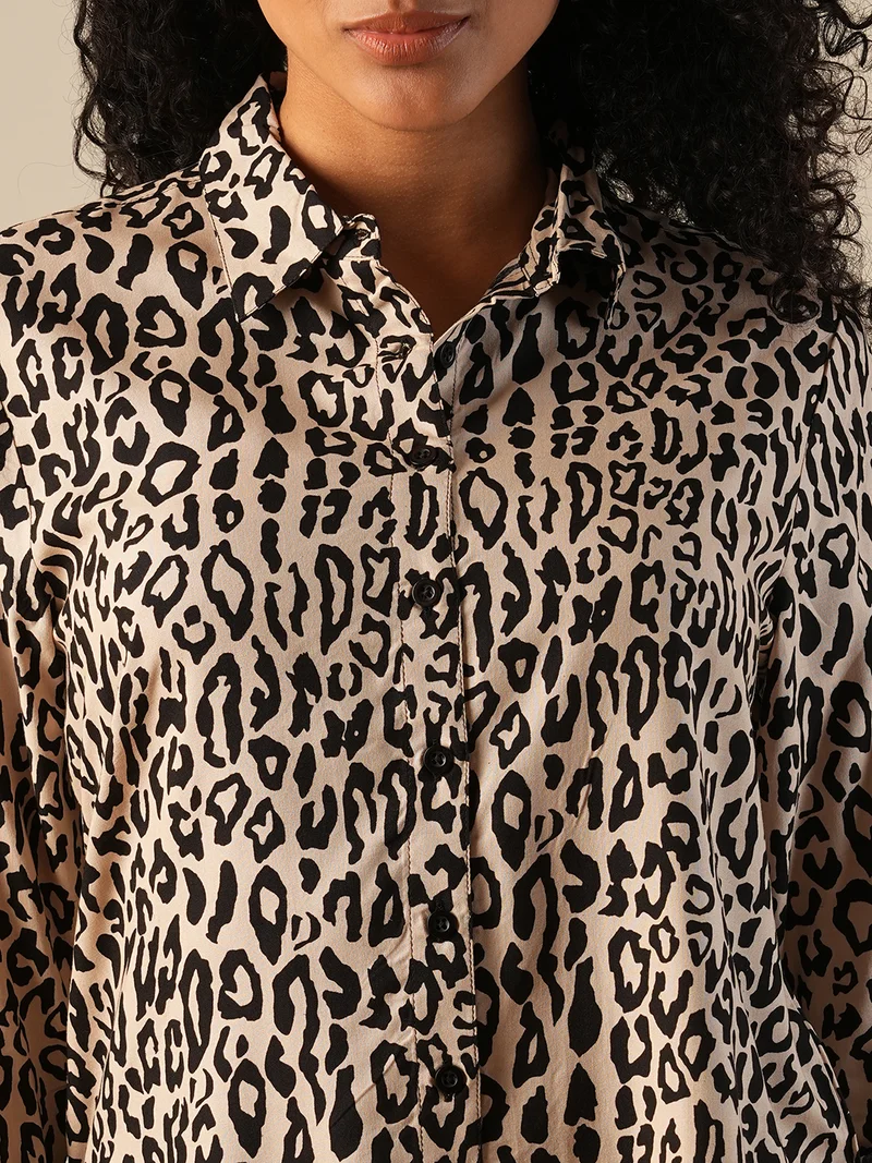 globus Globus Women Roll Up Sleeves Animal Print Workwear Shirt