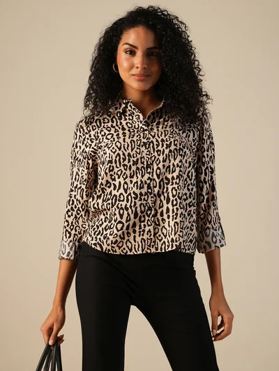 globus Globus Women Roll Up Sleeves Animal Print Workwear Shirt