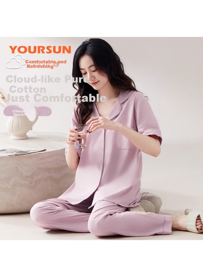 Your Sun Yiershuang Women's Pajamas, Summer Thin Style, Cardigan Short-sleeve Long Pants, Loose-fitting Loungewear Set For Outdoor Wear - Image 1