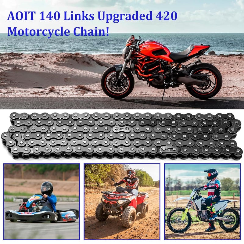 AOIT 420 Motorcycle Chain 140 Links - 420 Standard Roller Chain for 110cc 125cc Go Kart Dirt Pit Bike ATV Quad Scooter Mini Bike, Free Chain Breaker Included - Image 4