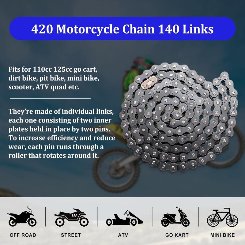 AOIT 420 Motorcycle Chain 140 Links - 420 Standard Roller Chain for 110cc 125cc Go Kart Dirt Pit Bike ATV Quad Scooter Mini Bike, Free Chain Breaker Included - Image 5