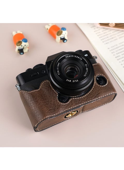 Suitable For Fuji XS20 Protective Case XT30 Second Generation Camera Bag XT5 Base XM5 Leather Case XT20/XS10 Case-Color:D: Xt30/30ii/20/10 Lychee Pattern Base [brown] Comes With Tempered Film (excluding Hot Shoe Cover)