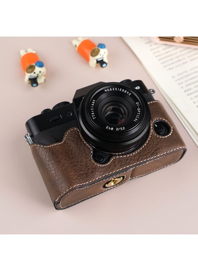 Generic - Suitable For Fuji XS20 Protective Case XT30 Second Generation Camera Bag XT5 Base XM5 Leather Case XT20/XS10 Case-Color:D: Xt30/30ii/20/10 Lychee Pattern Base [brown] Comes With Tempered Film (excluding Hot Shoe Cover) - Image 1
