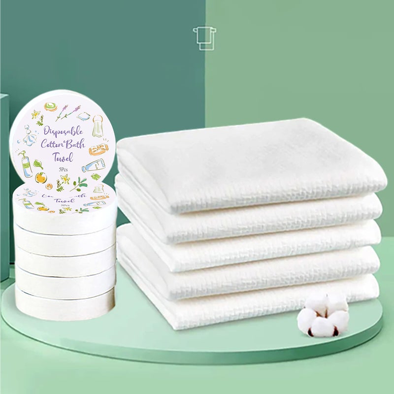 coldchill 55 x 27 inch Large Compressed Bath Towel, Disposable Cotton Bath Towels, Portable Light and Reusable, Suitable for Hiking, Camping, Beach, Swimming and Traveling, 5 Individual Pack - Image 1