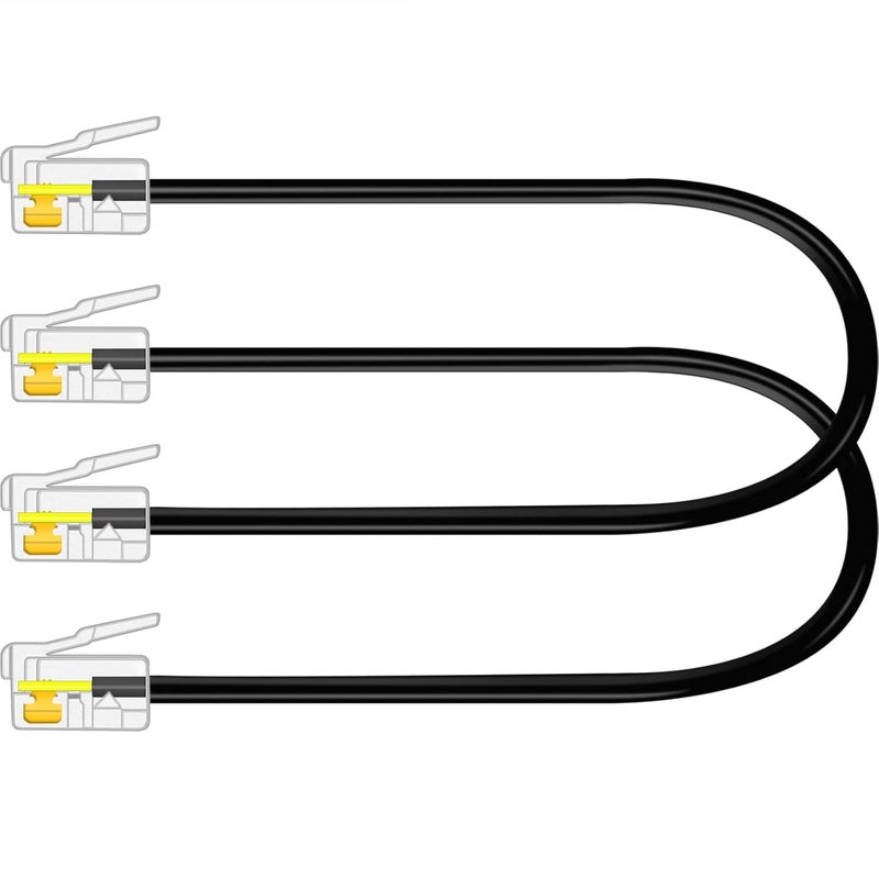 NECABLES حزمة 2 كابل RJ9 قصير 6 بوصة 4P4C كابل هاتف كابل هاتف RJ9 / RJ10 / RJ22 4P4C ذكر إلى ذكر مستقيم للاستخدام في البيانات والصوت أسود - 6 بوصة - Image 1