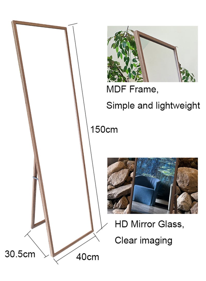 ايست من نون Full Length Mirror 150x40cm with Stand - Perfect for Bedroom & Living Room - Brown - Image 4