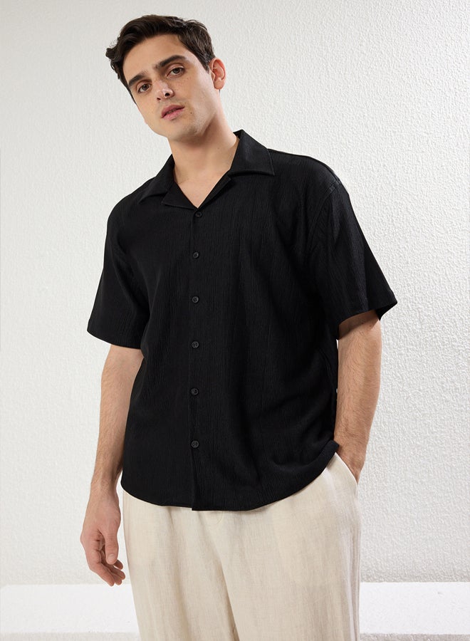 trendyol Black Oversized Textured Flexible Comfortable Knitted Fabric Shirt - Image 2