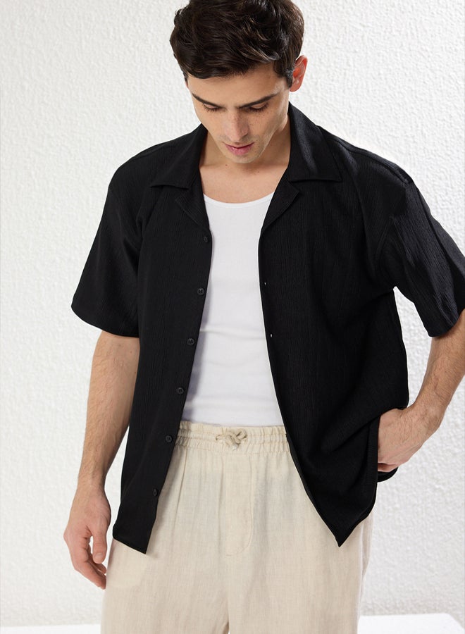 trendyol Black Oversized Textured Flexible Comfortable Knitted Fabric Shirt - Image 1