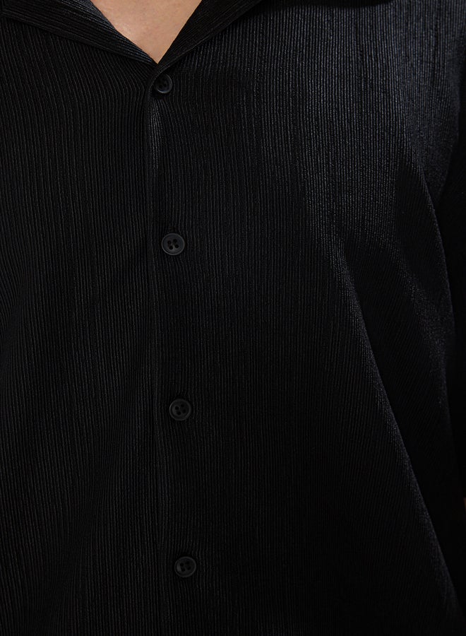 trendyol Black Oversized Textured Flexible Comfortable Knitted Fabric Shirt - Image 4