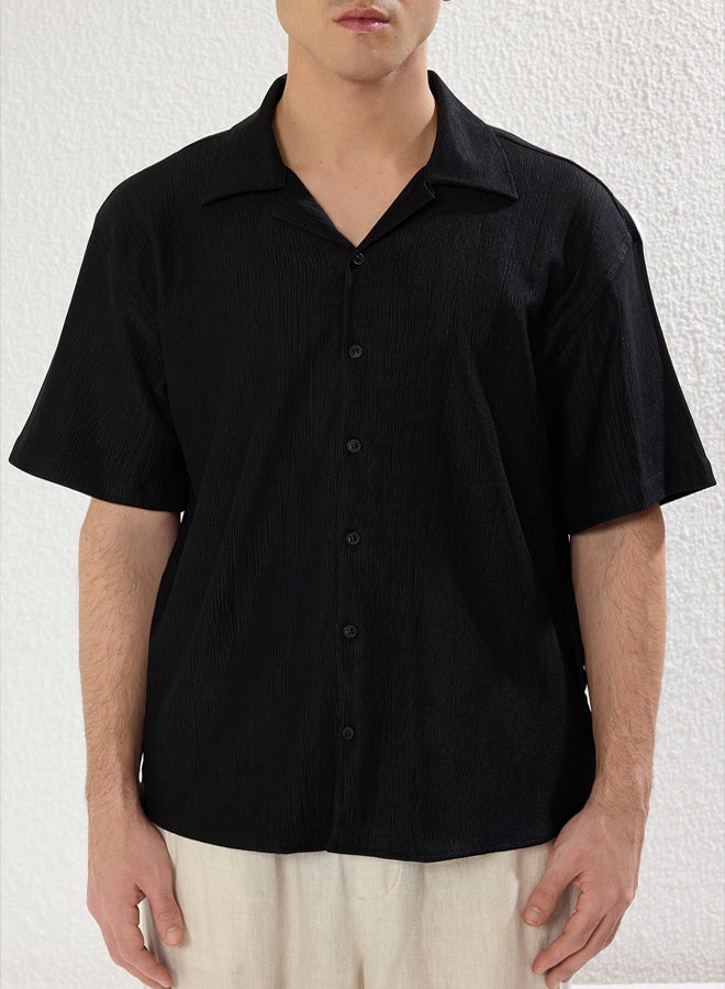 trendyol Black Oversized Textured Flexible Comfortable Knitted Fabric Shirt - Image 3