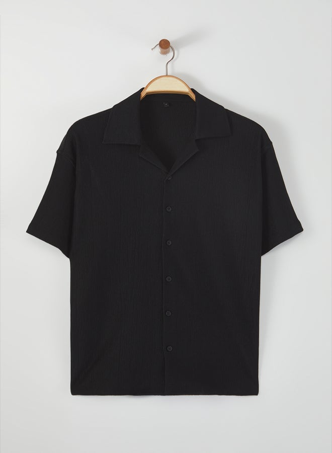 trendyol Black Oversized Textured Flexible Comfortable Knitted Fabric Shirt - Image 5