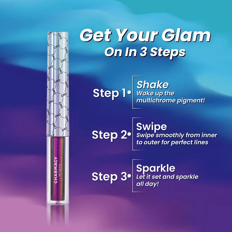 CHARMACY Multichrome Eyeliner Liquid Liner, Metallic Glitter Shimmer Eyeliner, Long Lasting High Pigmented with Waterproof & Smudge Proof Formula, Ultra-Fine Tip PURPLE GOLD GREEN 903 - Image 3