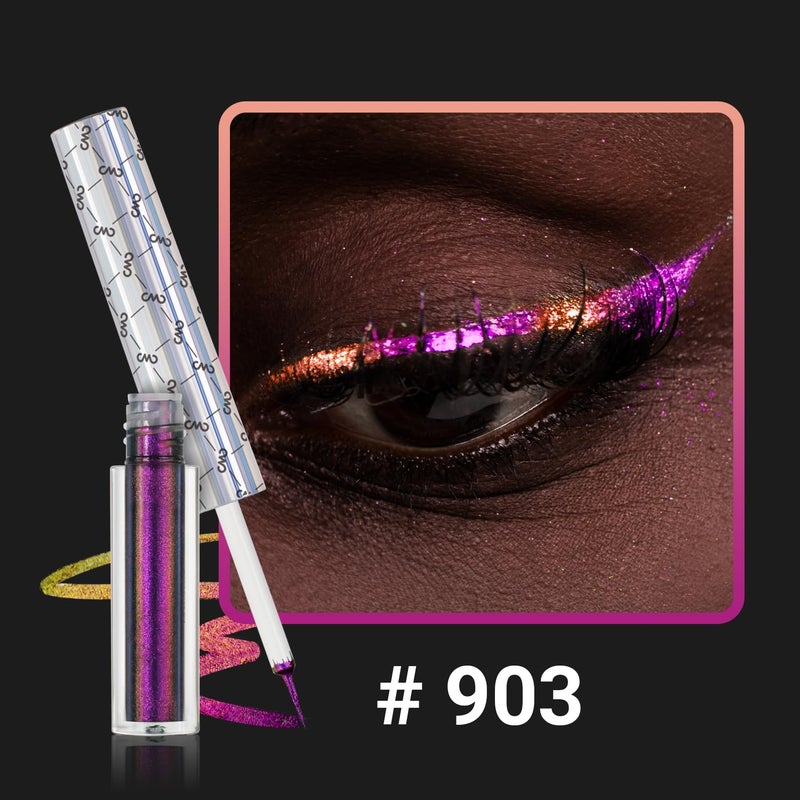 CHARMACY Multichrome Eyeliner Liquid Liner, Metallic Glitter Shimmer Eyeliner, Long Lasting High Pigmented with Waterproof & Smudge Proof Formula, Ultra-Fine Tip PURPLE GOLD GREEN 903 - Image 2